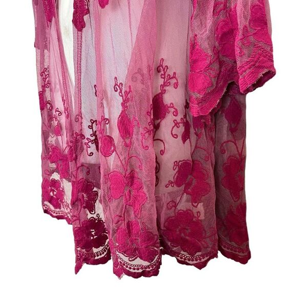 Dee Elly Pink Lace Embroidered Open Sheer Coverup Top Jacket Floral Fairy sz S - Picture 10 of 16